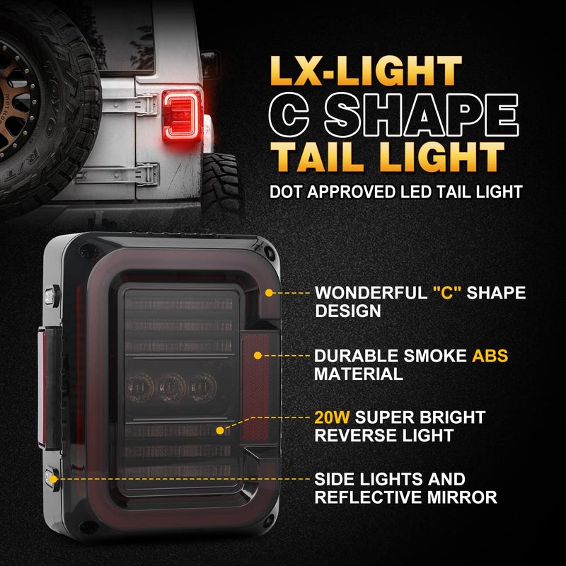 LX-LIGHT DOT Approved Smoke Lens LED Tail Lights with 20W Reverse Lights for 2007-2017 Jeep Wrangler JK&JKU Brake Reverse Light Rear Back Up Lights Daytime Running Lamps,EMC Build-in - Image 3